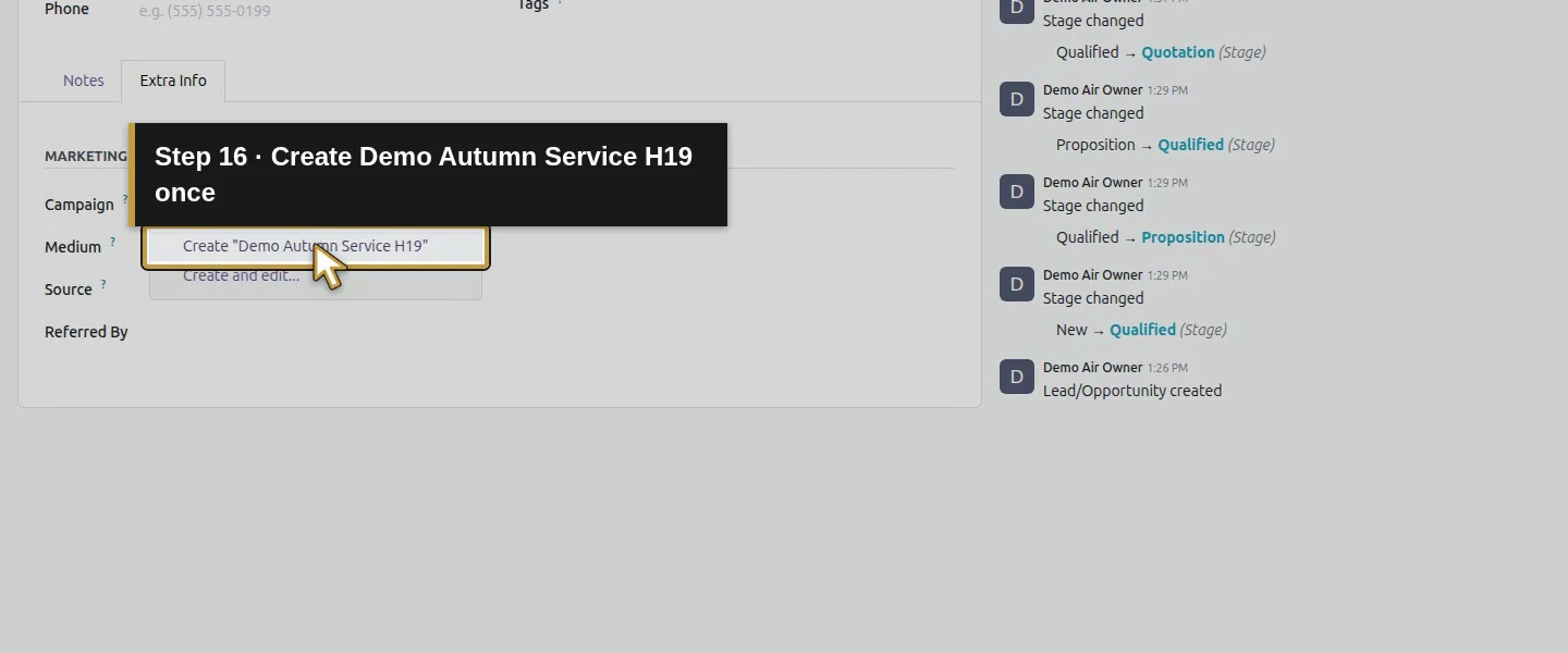 Action 16: Create Demo Autumn Service H19 once. The actual target is highlighted in gold.