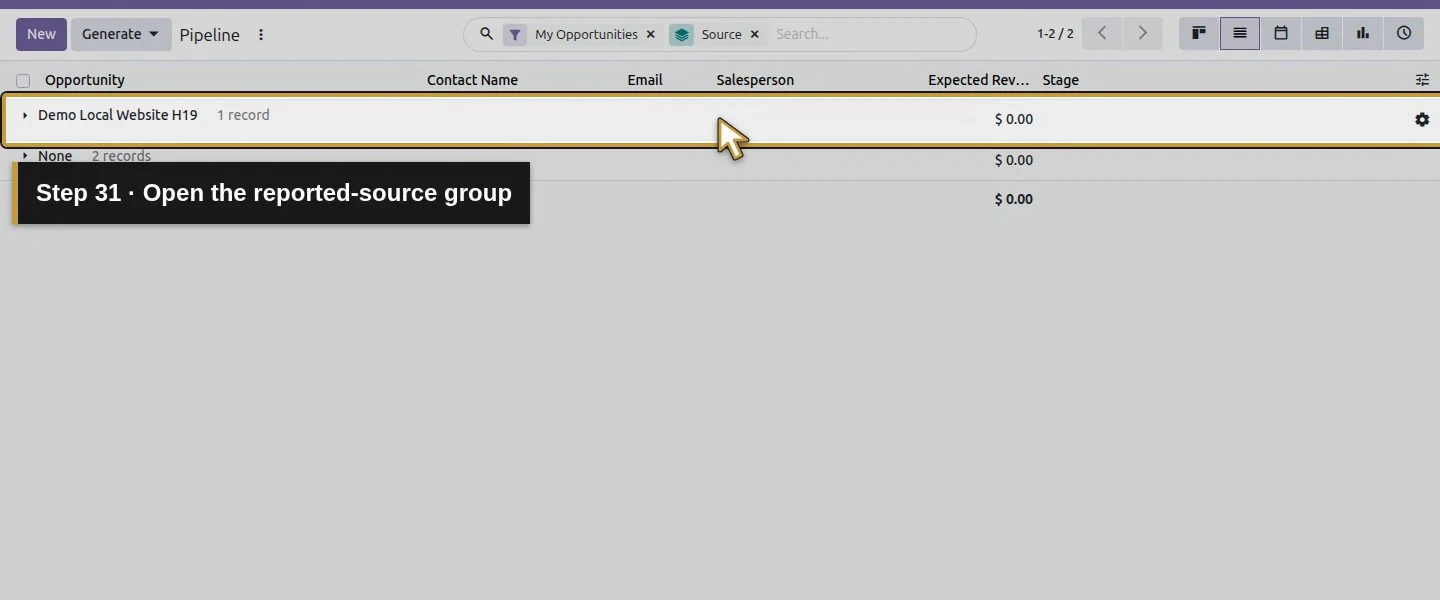 Action 31: Open the reported-source group. The actual target is highlighted in gold.