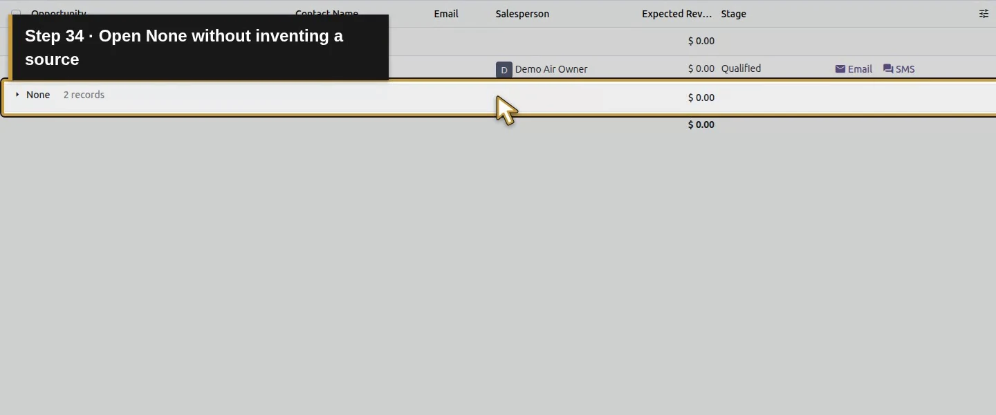 Action 34: Open None without inventing a source. The actual target is highlighted in gold.