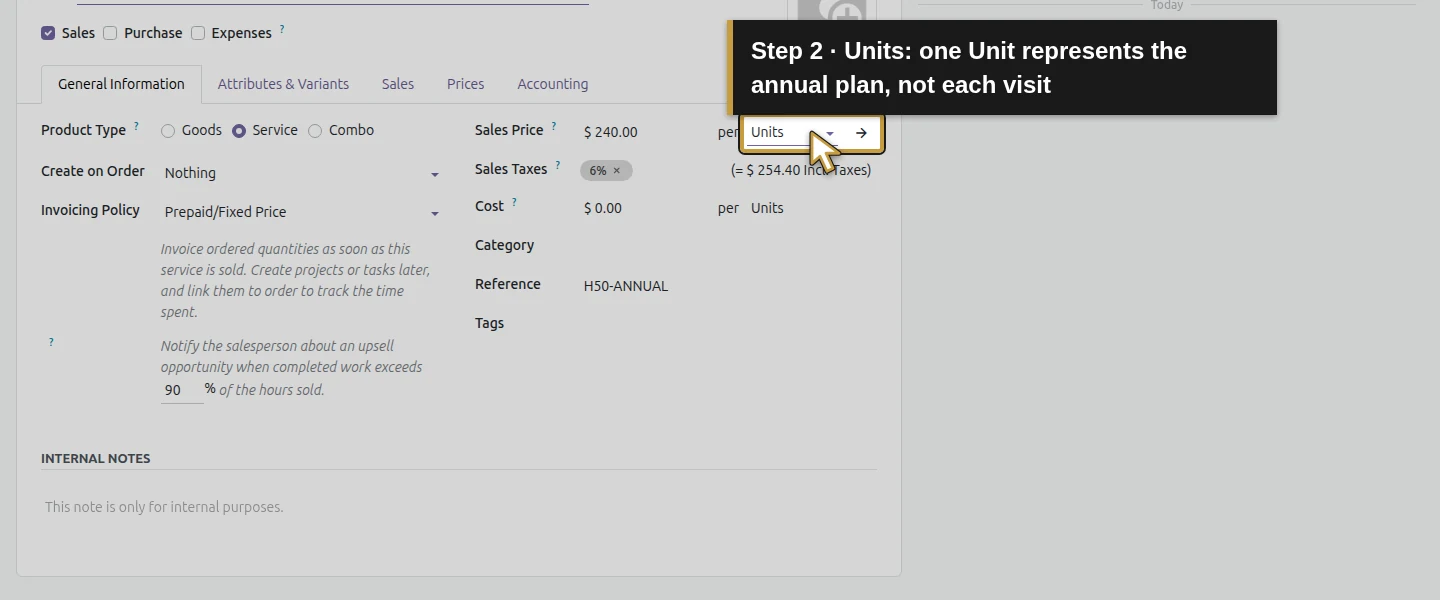 Action 2: Units: one Unit represents the annual plan, not each visit. The actual target is highlighted in gold.