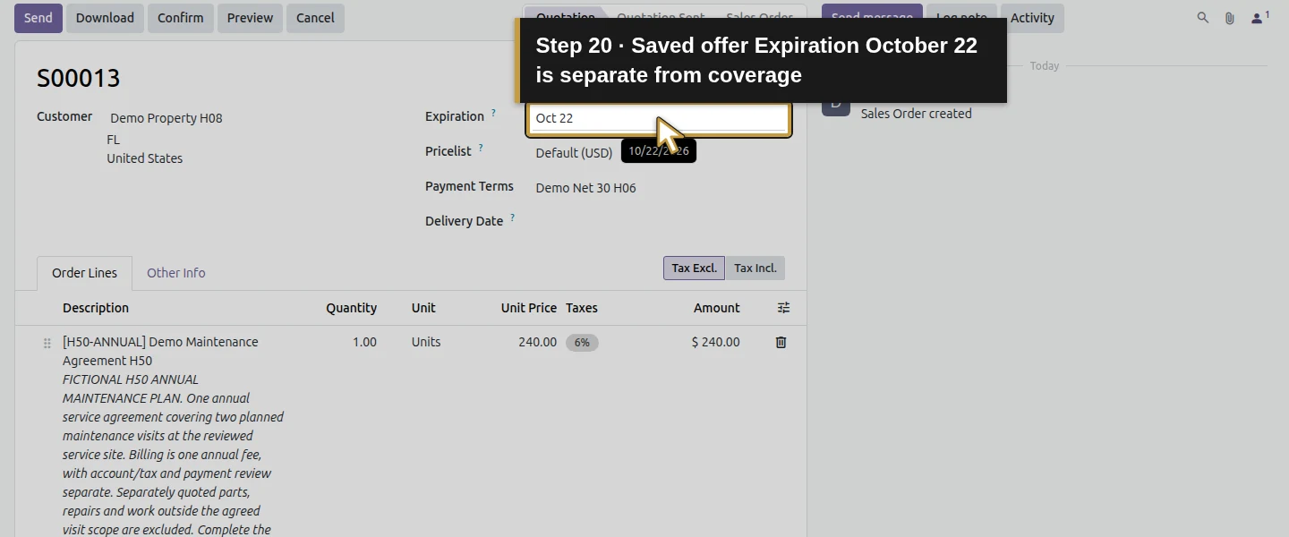 Action 20: Saved offer Expiration October 22 is separate from coverage. The actual target is highlighted in gold.