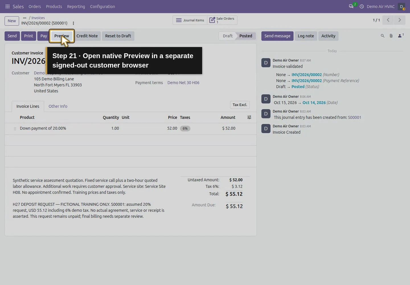 Action 21: Open native Preview in a separate signed-out customer browser. The actual target is highlighted in gold.