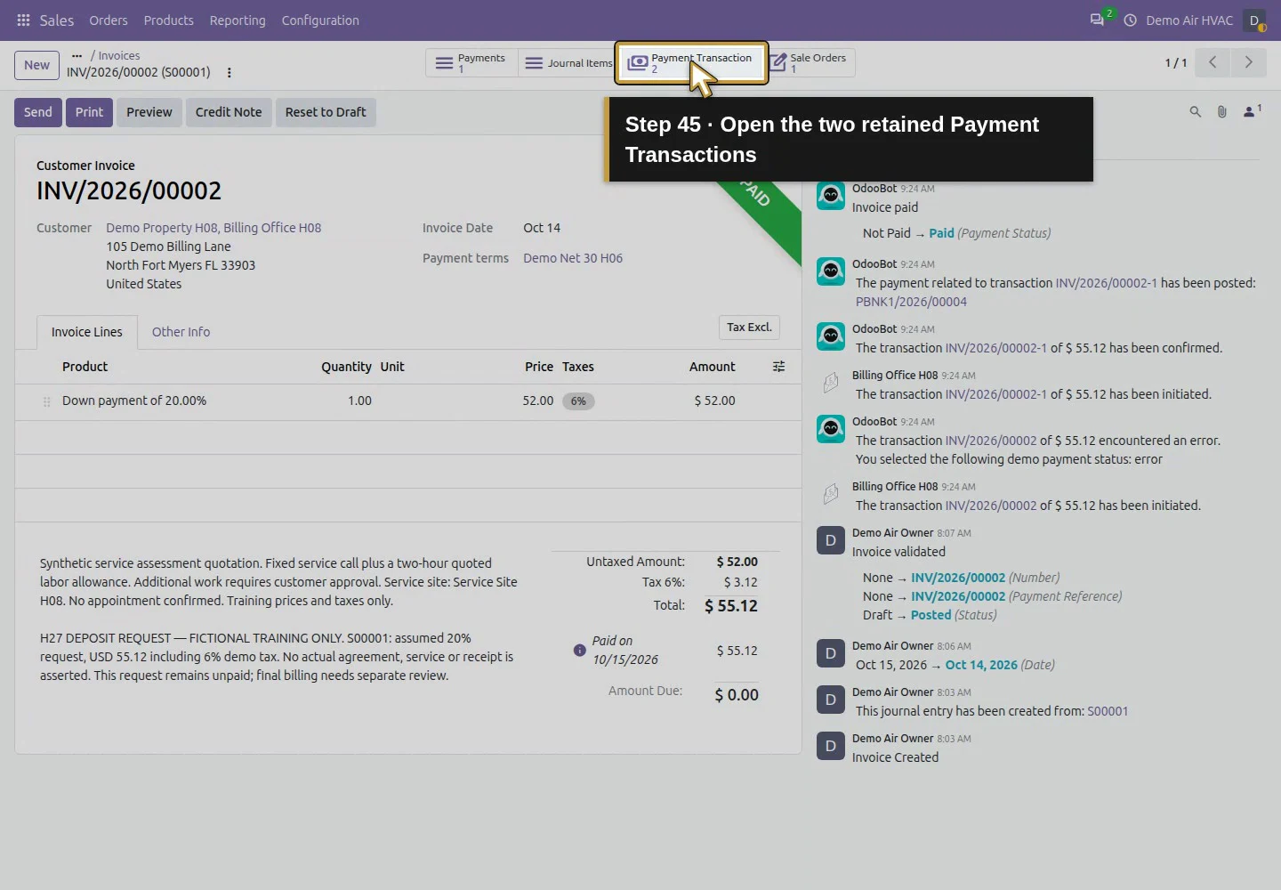 Action 45: Open the two retained Payment Transactions. The actual target is highlighted in gold.
