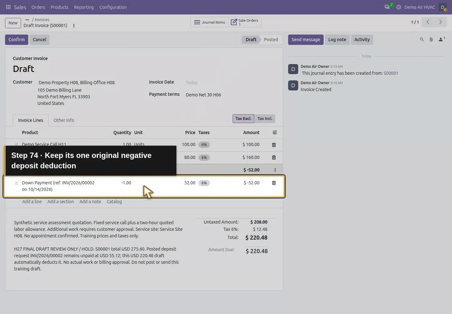 Action 74: Keep its one original negative deposit deduction. The actual target is highlighted in gold.