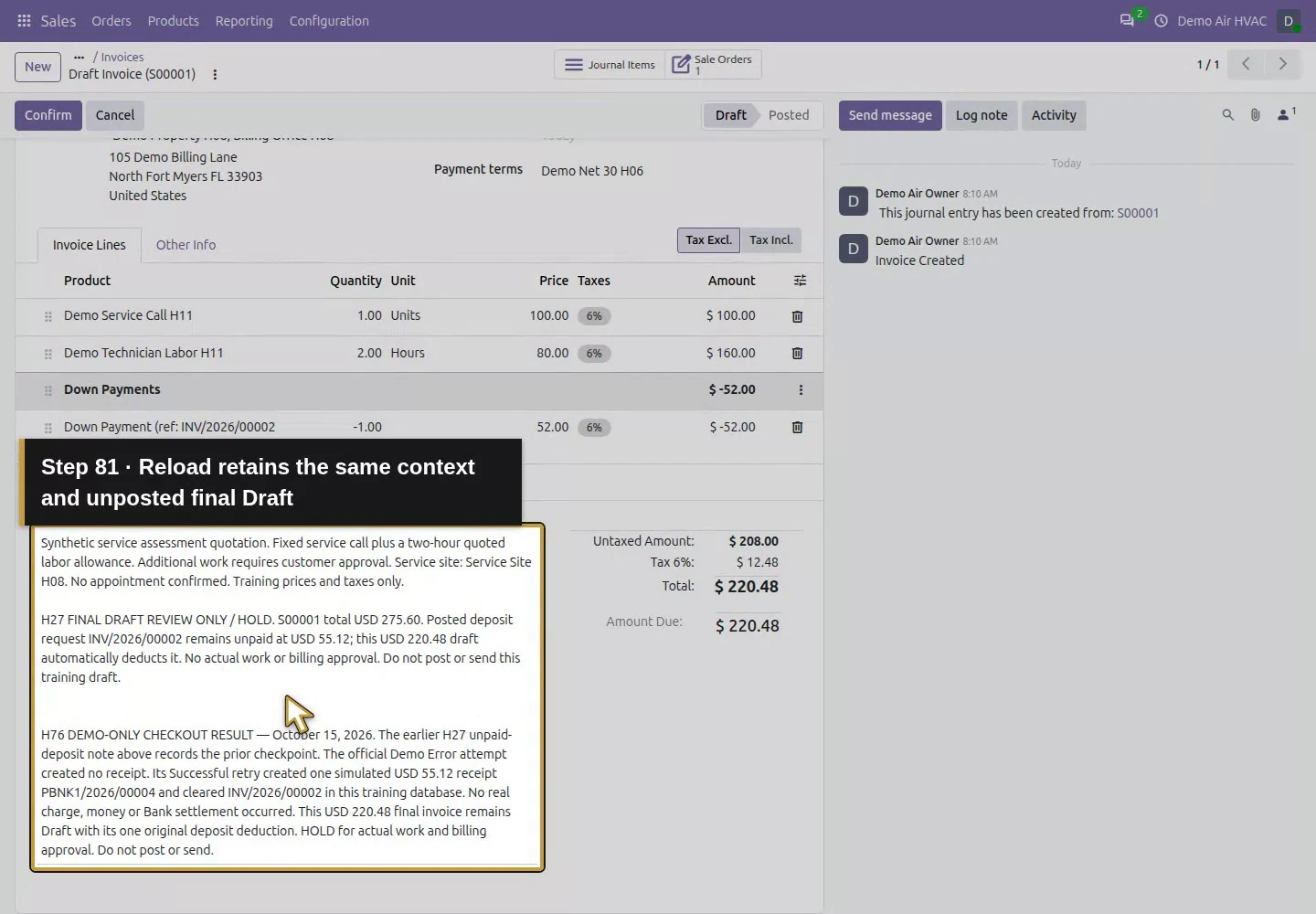 Action 81: Reload retains the same context and unposted final Draft. The actual target is highlighted in gold.