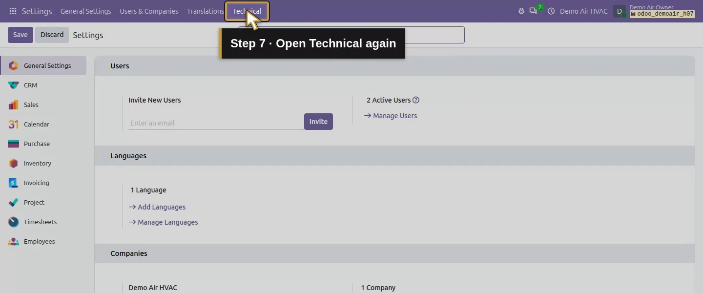 Action 7: Open Technical again. The actual target is highlighted in gold.