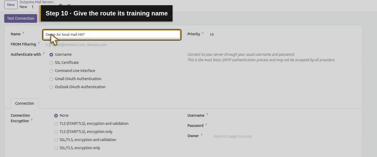Action 10: Give the route its training name. The actual target is highlighted in gold.