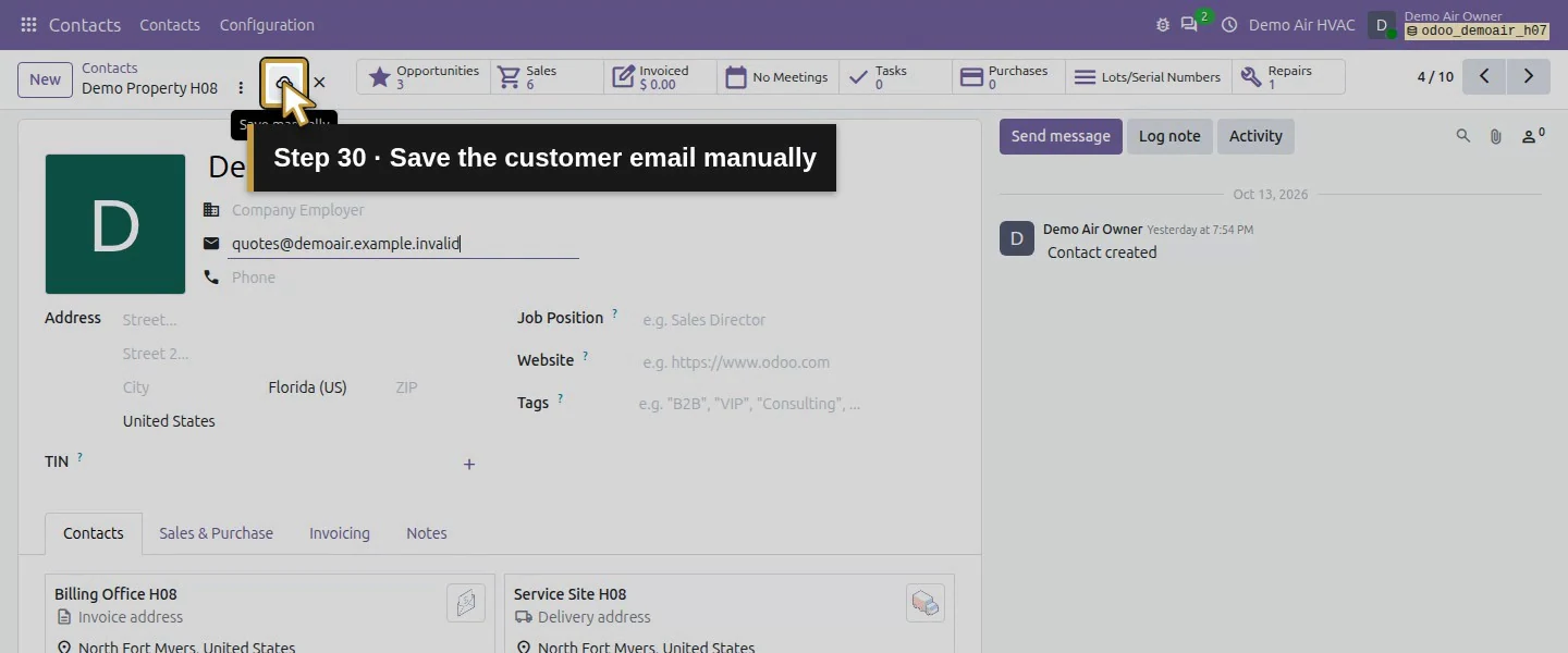 Action 30: Save the customer email manually. The actual target is highlighted in gold.