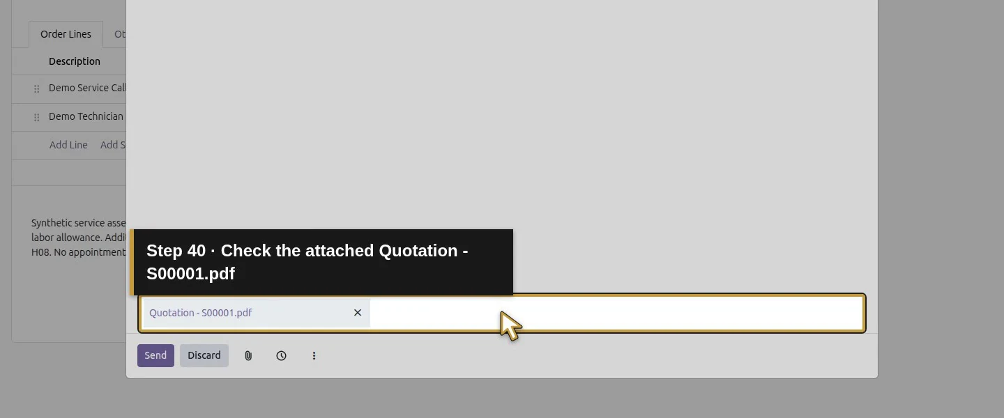 Action 40: Check the attached Quotation - S00001.pdf. The actual target is highlighted in gold.