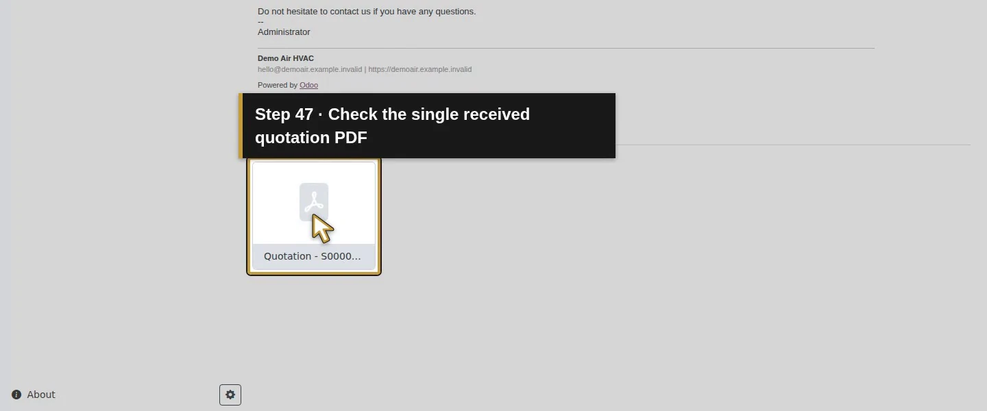 Action 47: Check the single received quotation PDF. The actual target is highlighted in gold.