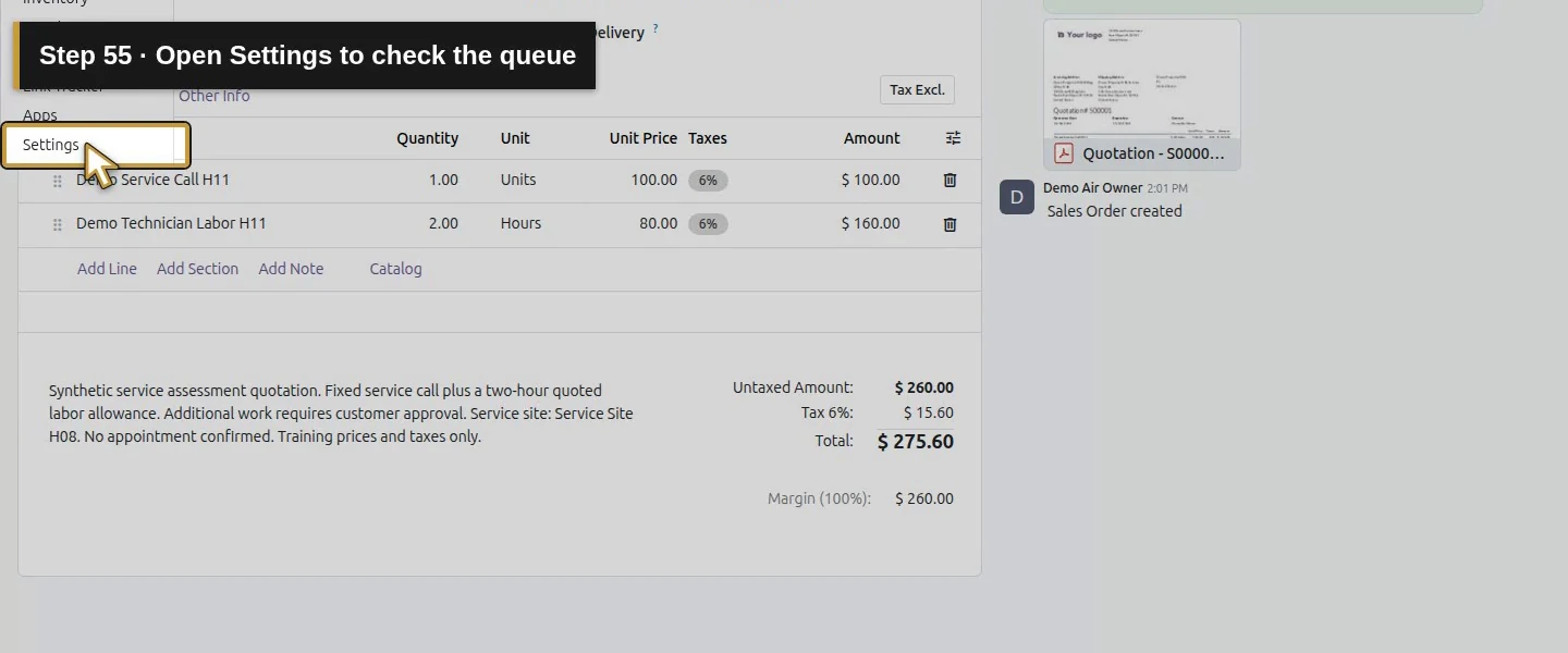 Action 55: Open Settings to check the queue. The actual target is highlighted in gold.