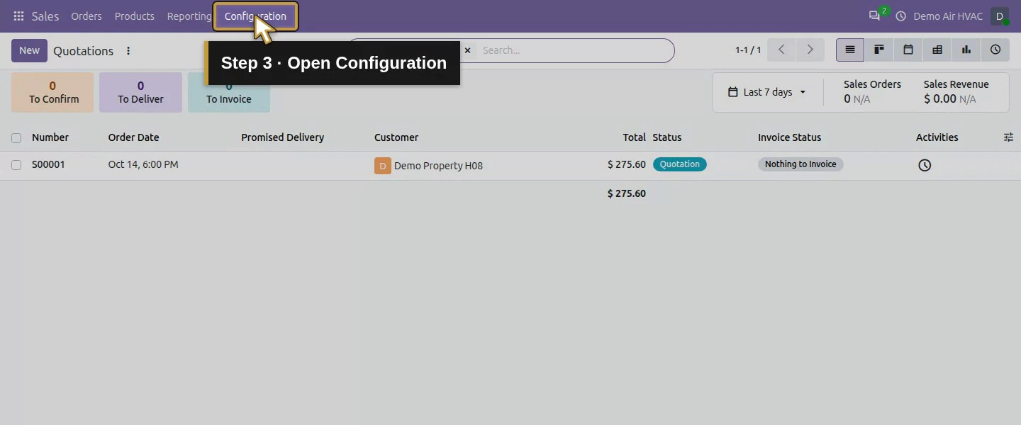 Action 3: Open Configuration. The actual target is highlighted in gold.