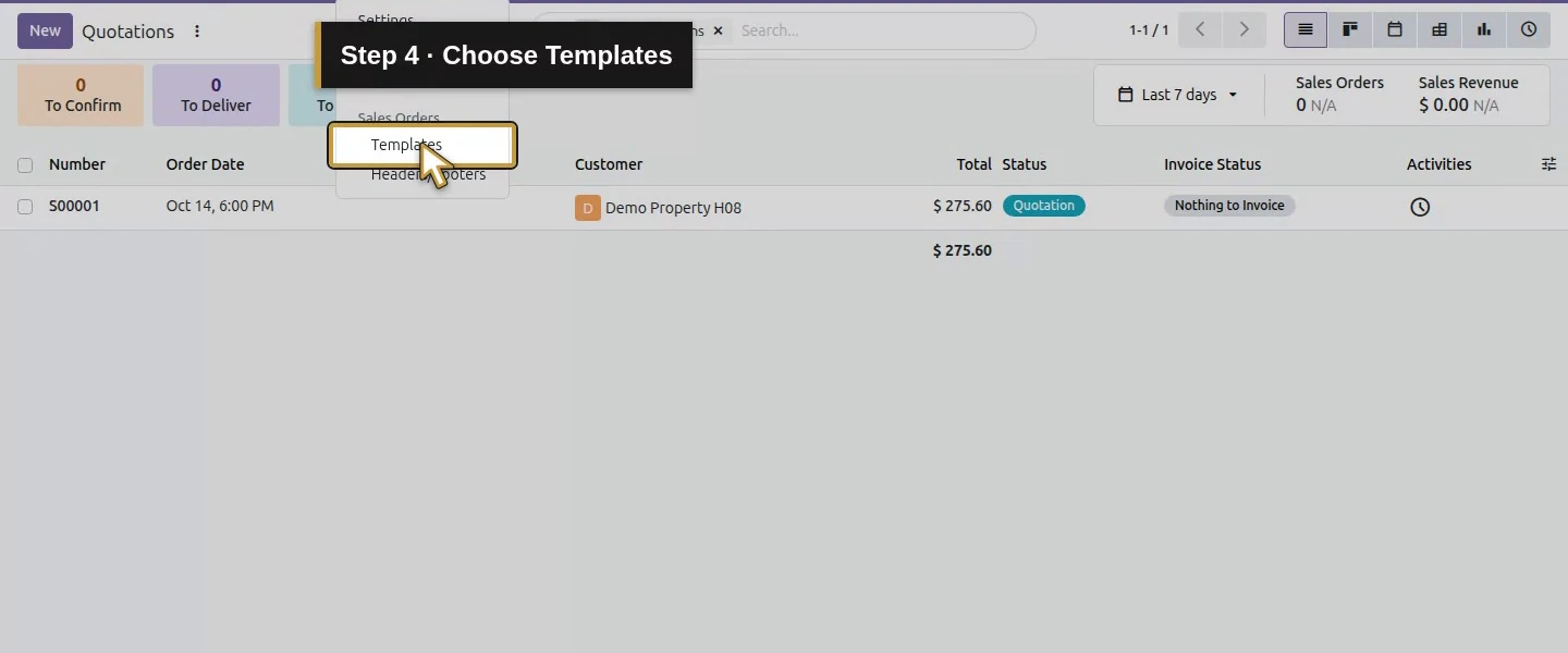 Action 4: Choose Templates. The actual target is highlighted in gold.