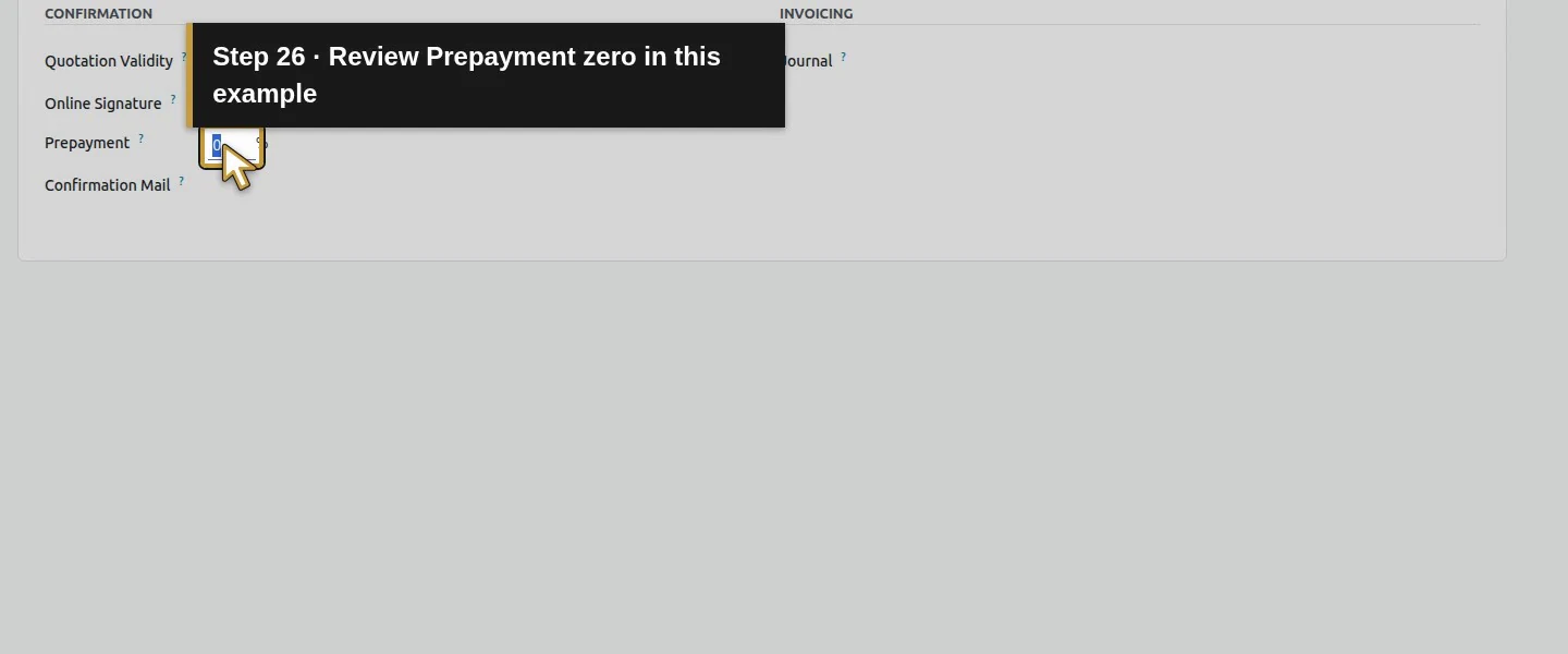 Action 26: Review Prepayment zero in this example. The actual target is highlighted in gold.