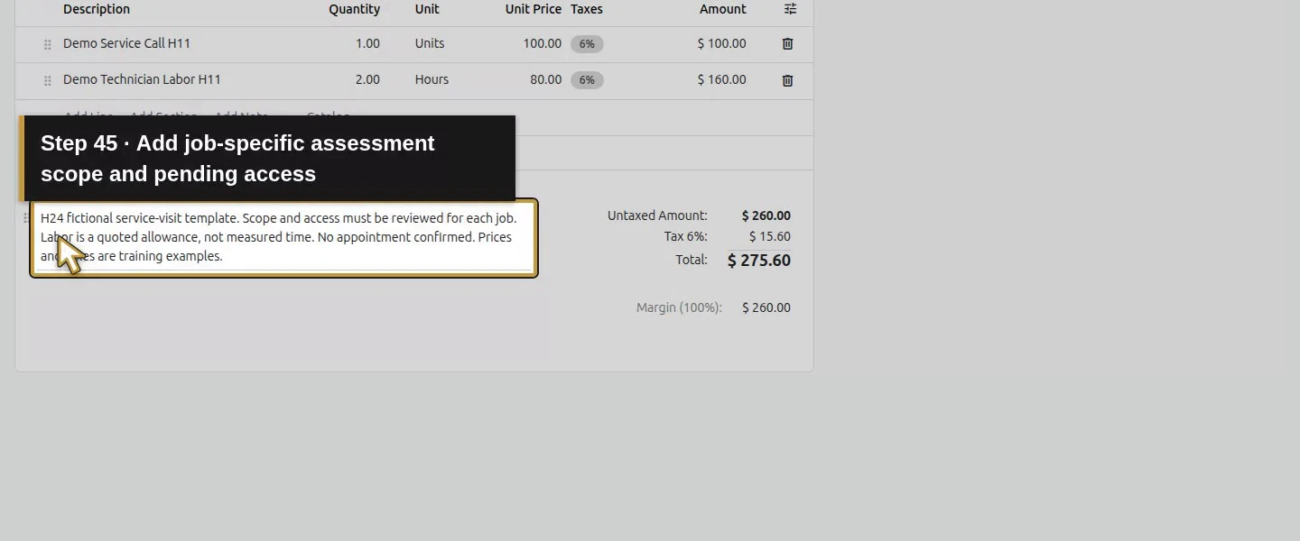 Action 45: Add job-specific assessment scope and pending access. The actual target is highlighted in gold.