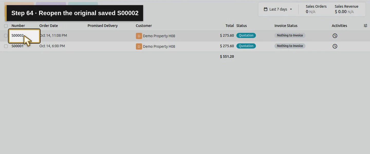Action 64: Reopen the original saved S00002. The actual target is highlighted in gold.