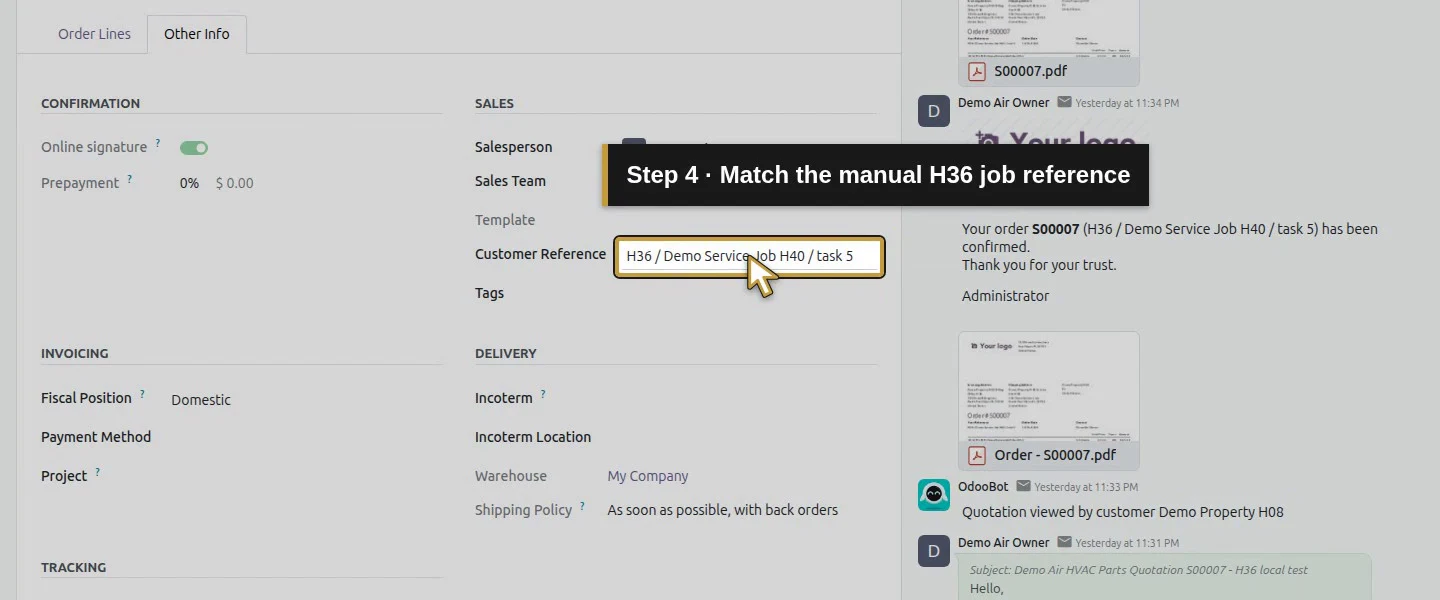 Action 4: Match the manual H36 job reference. The actual target is highlighted in gold.