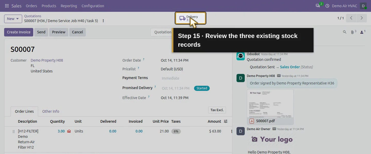 Action 15: Review the three existing stock records. The actual target is highlighted in gold.