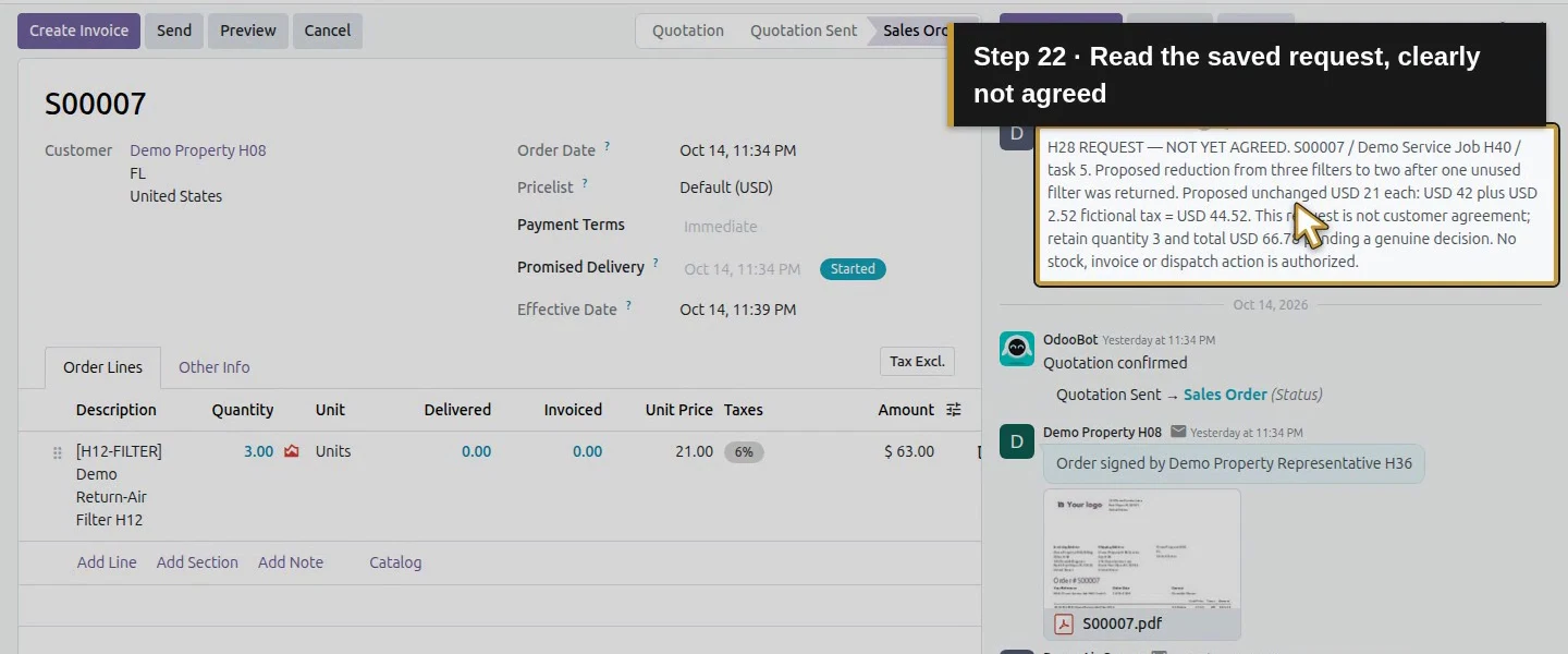Action 22: Read the saved request, clearly not agreed. The actual target is highlighted in gold.