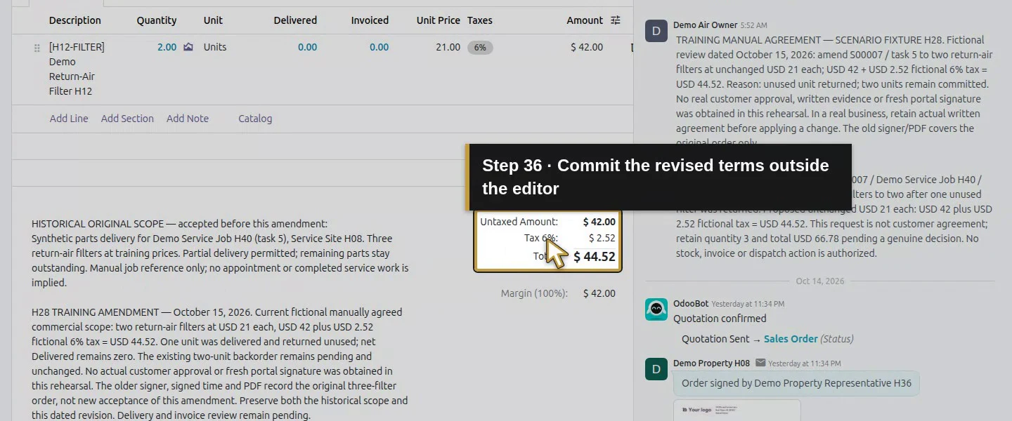 Action 36: Commit the revised terms outside the editor. The actual target is highlighted in gold.