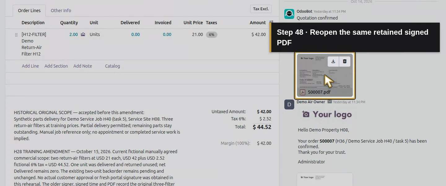 Action 48: Reopen the same retained signed PDF. The actual target is highlighted in gold.