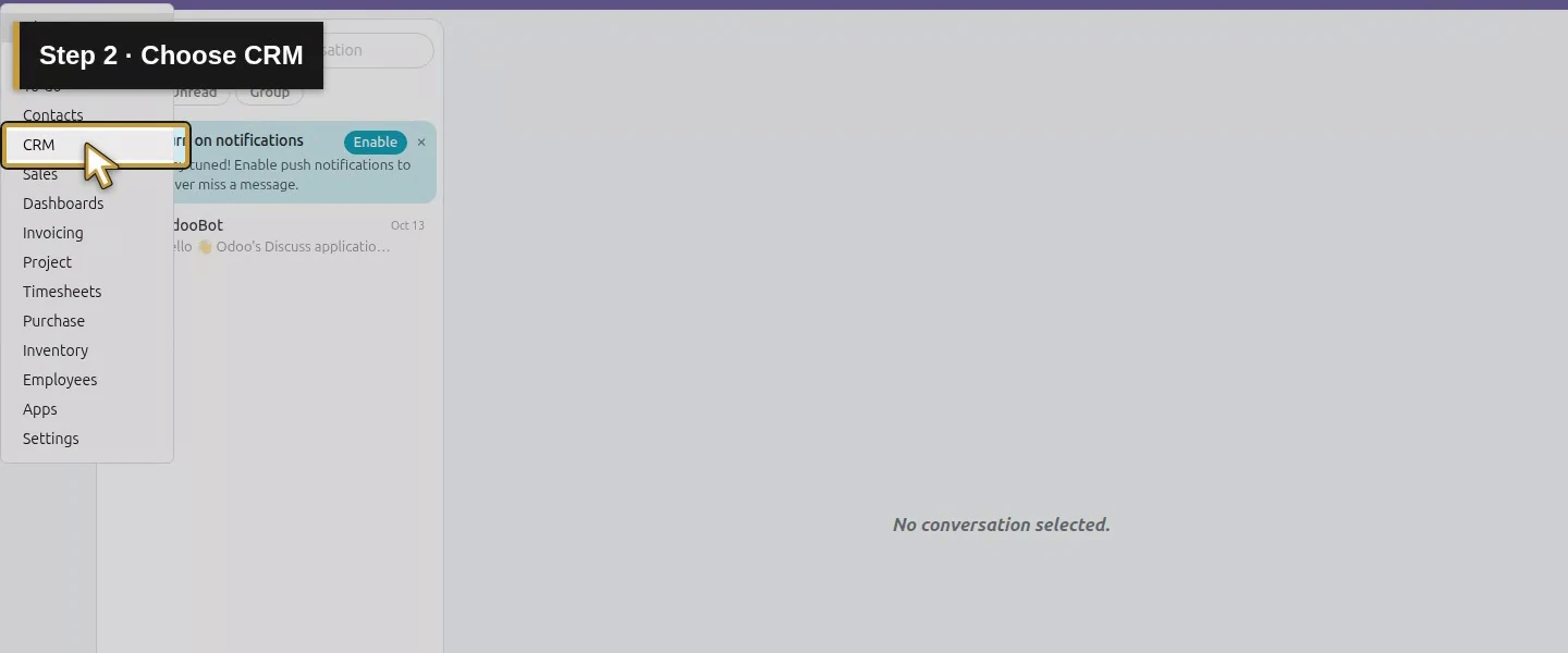 Video action 2: Choose CRM. The actual target is highlighted in gold.
