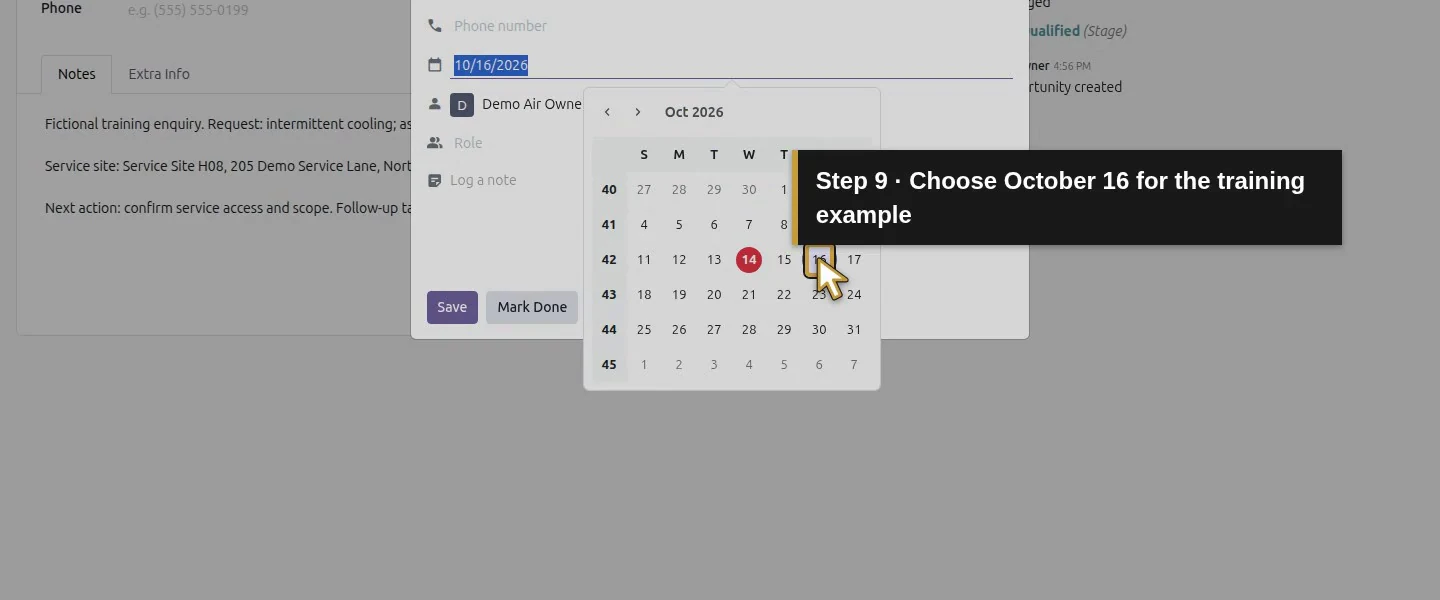 Video action 9: Choose October 16 for the training example. The actual target is highlighted in gold.