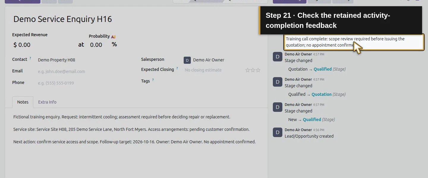 Video action 21: Check the retained activity-completion feedback. The actual target is highlighted in gold.