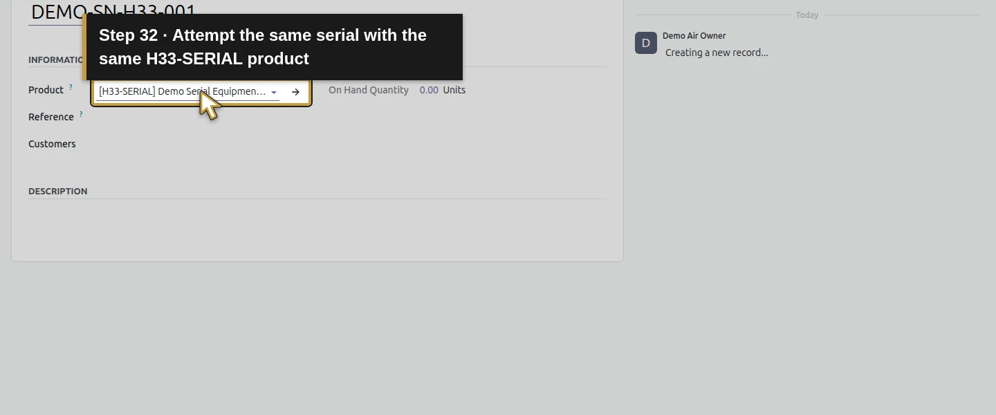 Action 32: Attempt the same serial with the same H33-SERIAL product. The actual target is highlighted in gold.