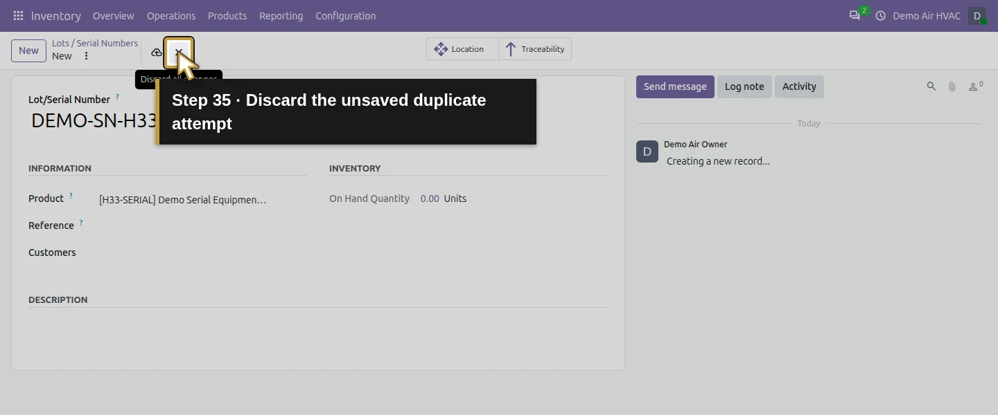 Action 35: Discard the unsaved duplicate attempt. The actual target is highlighted in gold.