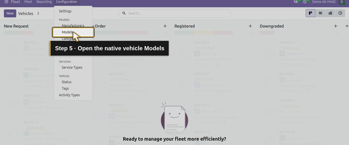 Action 5: Open the native vehicle Models. The actual target is highlighted in gold.
