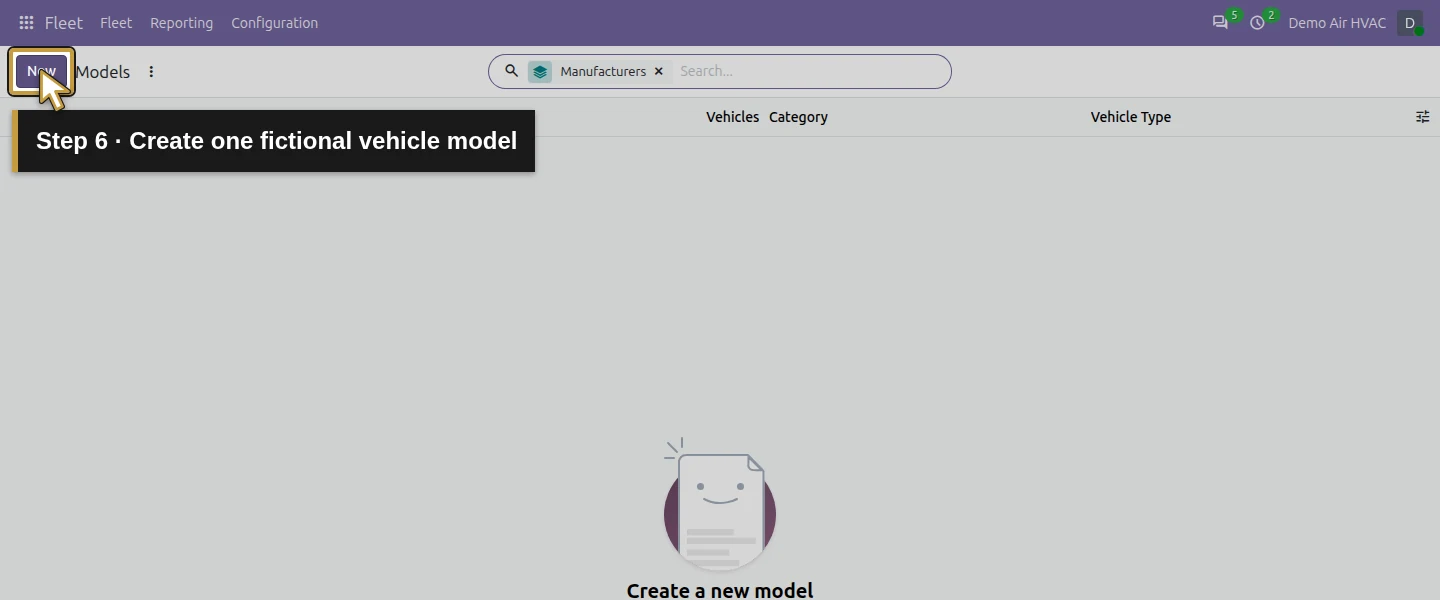 Action 6: Create one fictional vehicle model. The actual target is highlighted in gold.