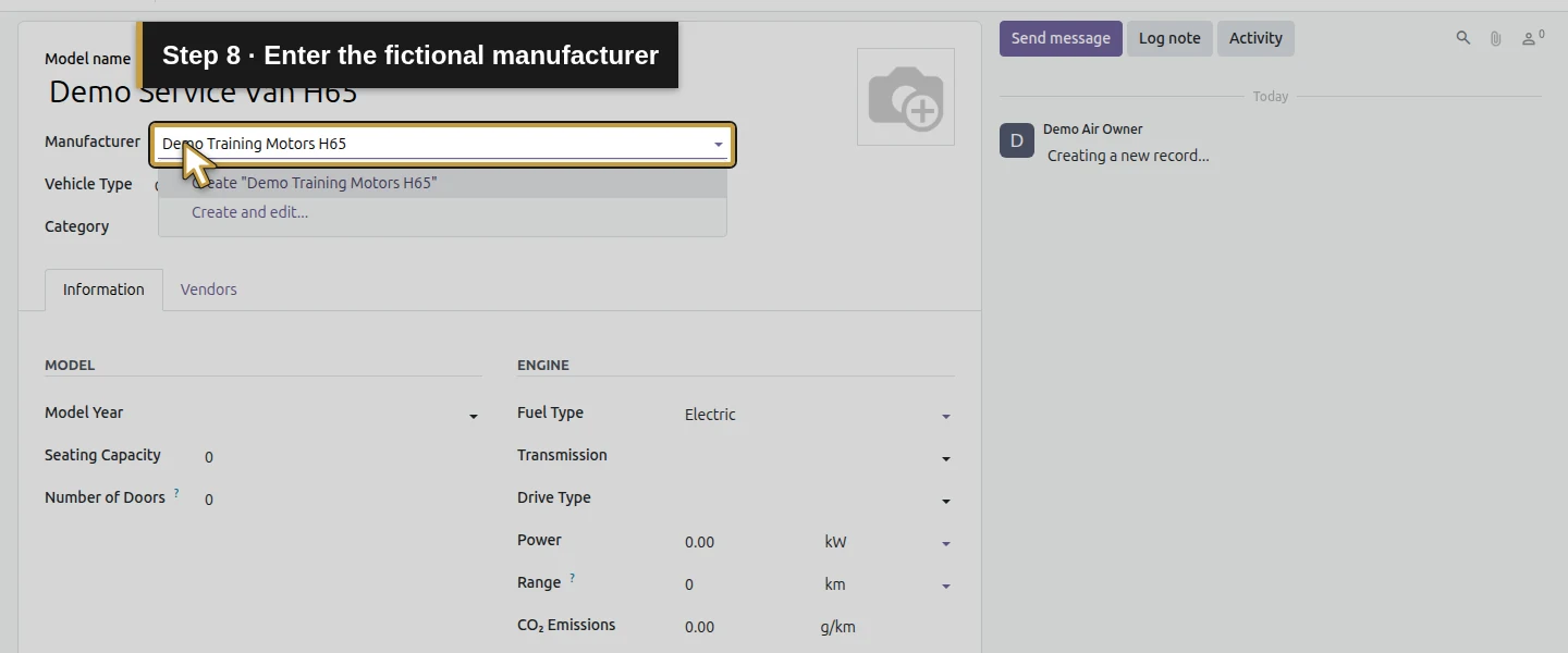 Action 8: Enter the fictional manufacturer. The actual target is highlighted in gold.
