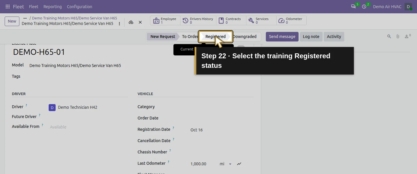 Action 22: Select the training Registered status. The actual target is highlighted in gold.