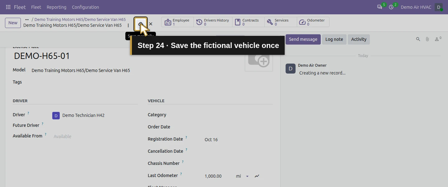 Action 24: Save the fictional vehicle once. The actual target is highlighted in gold.