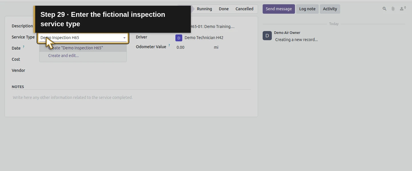 Action 29: Enter the fictional inspection service type. The actual target is highlighted in gold.