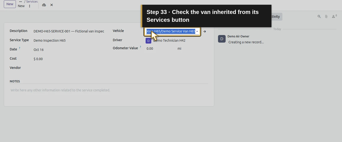 Action 33: Check the van inherited from its Services button. The actual target is highlighted in gold.