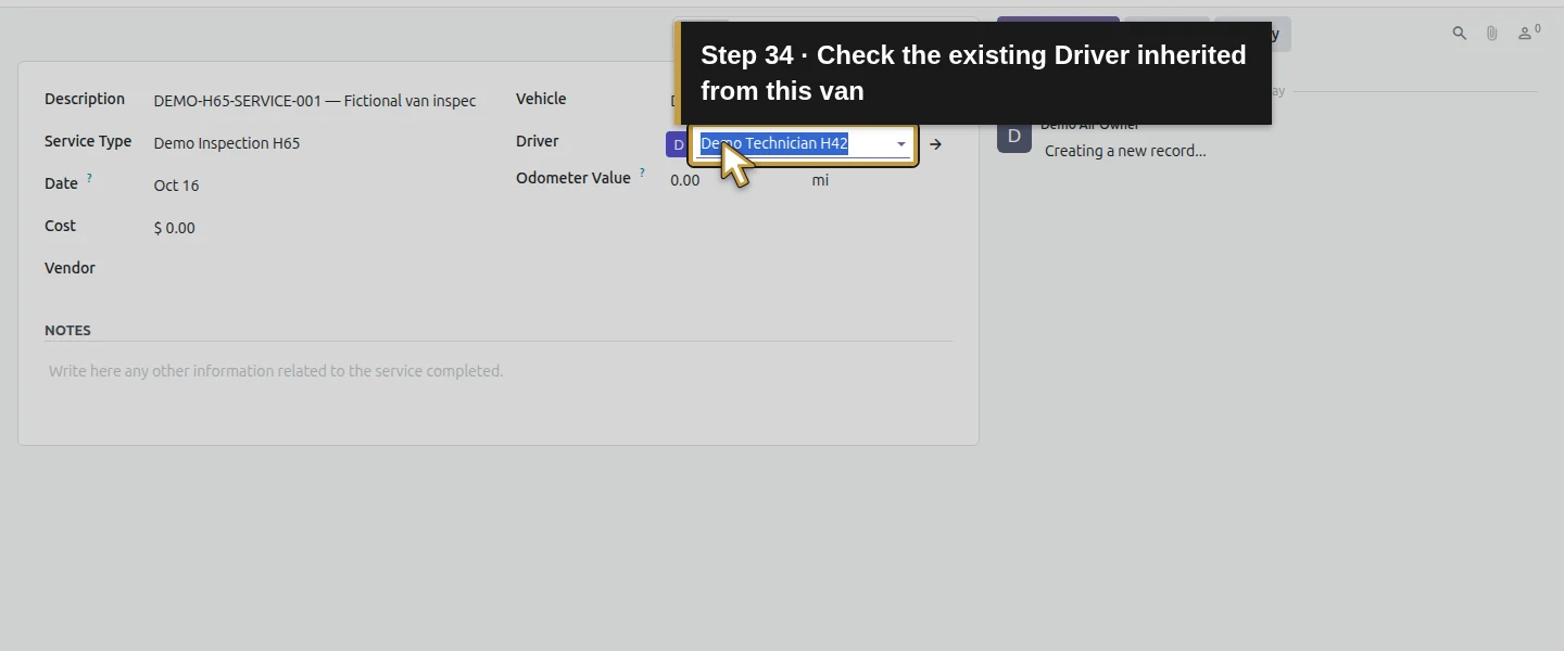 Action 34: Check the existing Driver inherited from this van. The actual target is highlighted in gold.