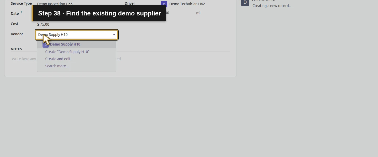 Action 38: Find the existing demo supplier. The actual target is highlighted in gold.