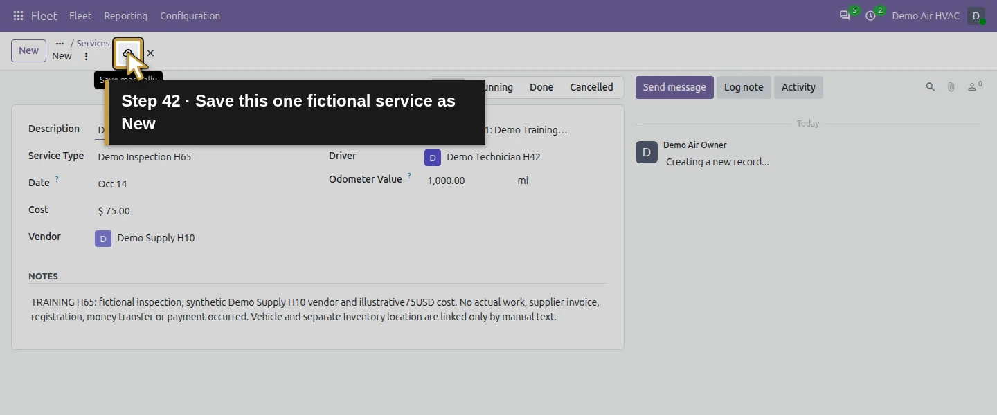 Action 42: Save this one fictional service as New. The actual target is highlighted in gold.