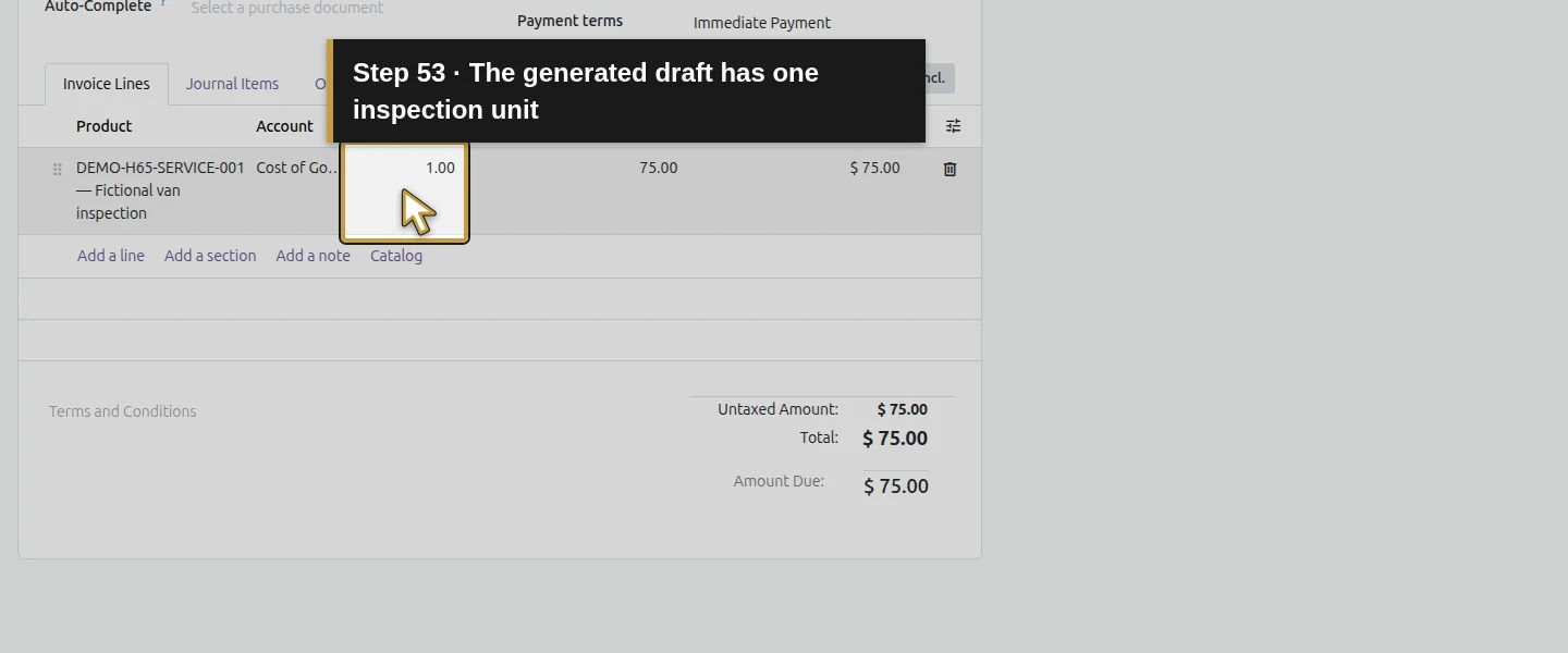 Action 53: The generated draft has one inspection unit. The actual target is highlighted in gold.