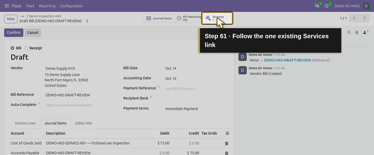 Action 61: Follow the one existing Services link. The actual target is highlighted in gold.