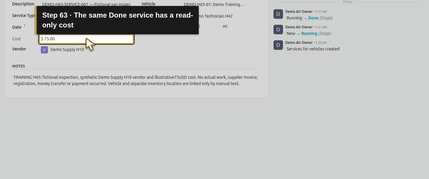 Action 63: The same Done service has a read-only cost. The actual target is highlighted in gold.