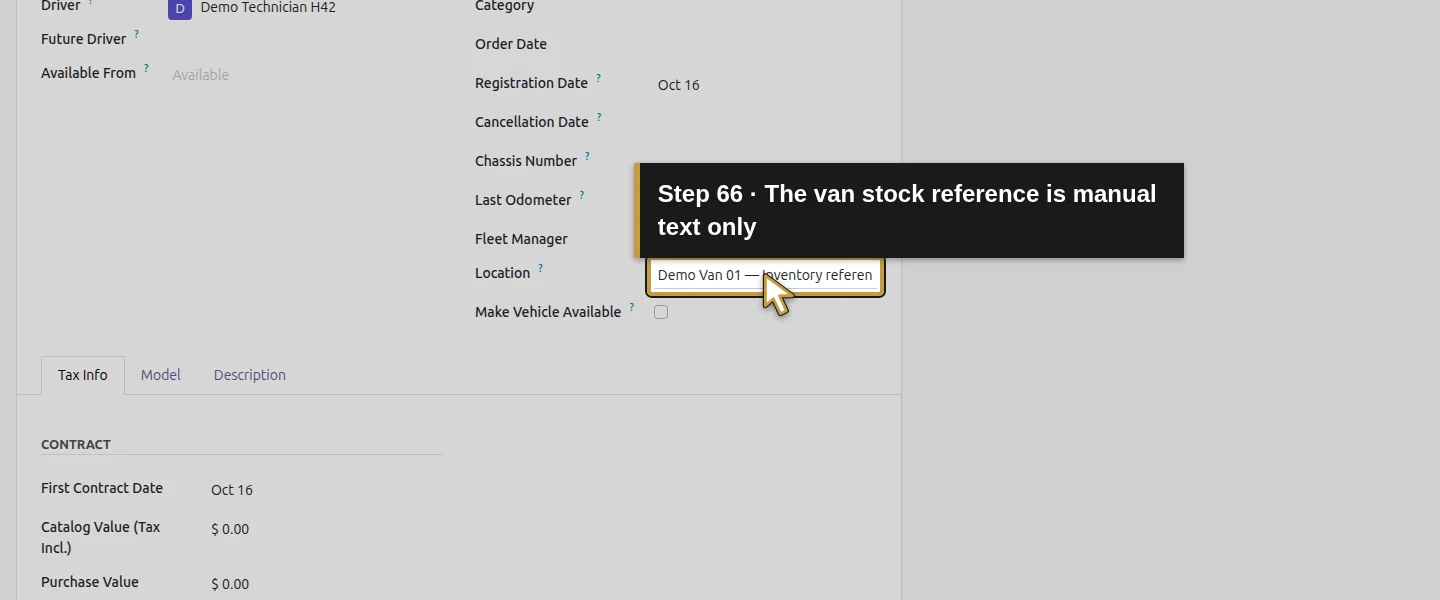 Action 66: The van stock reference is manual text only. The actual target is highlighted in gold.