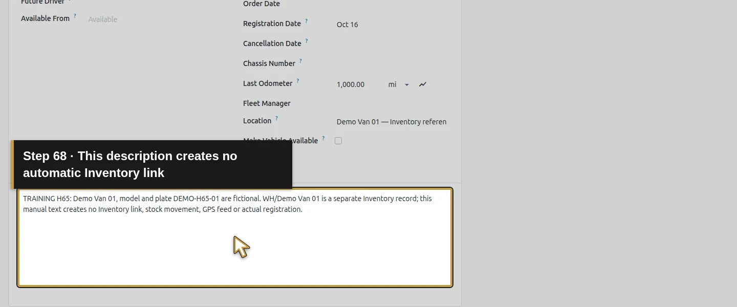 Action 68: This description creates no automatic Inventory link. The actual target is highlighted in gold.