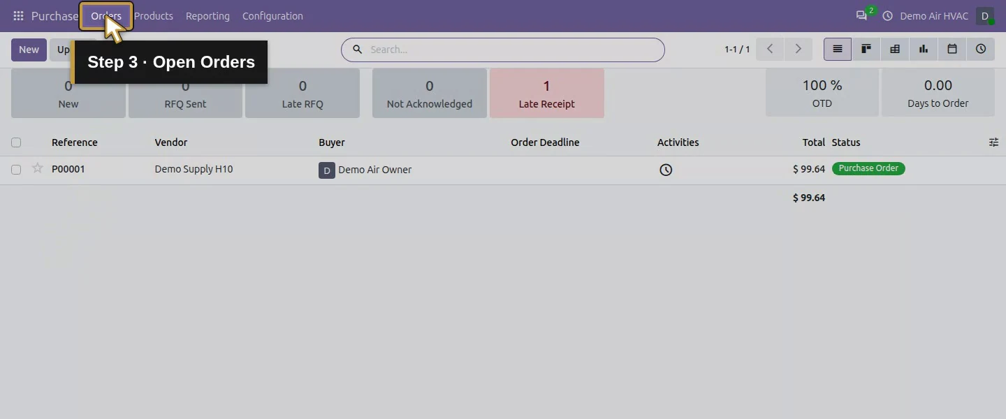 Action 3: Open Orders. The actual target is highlighted in gold.