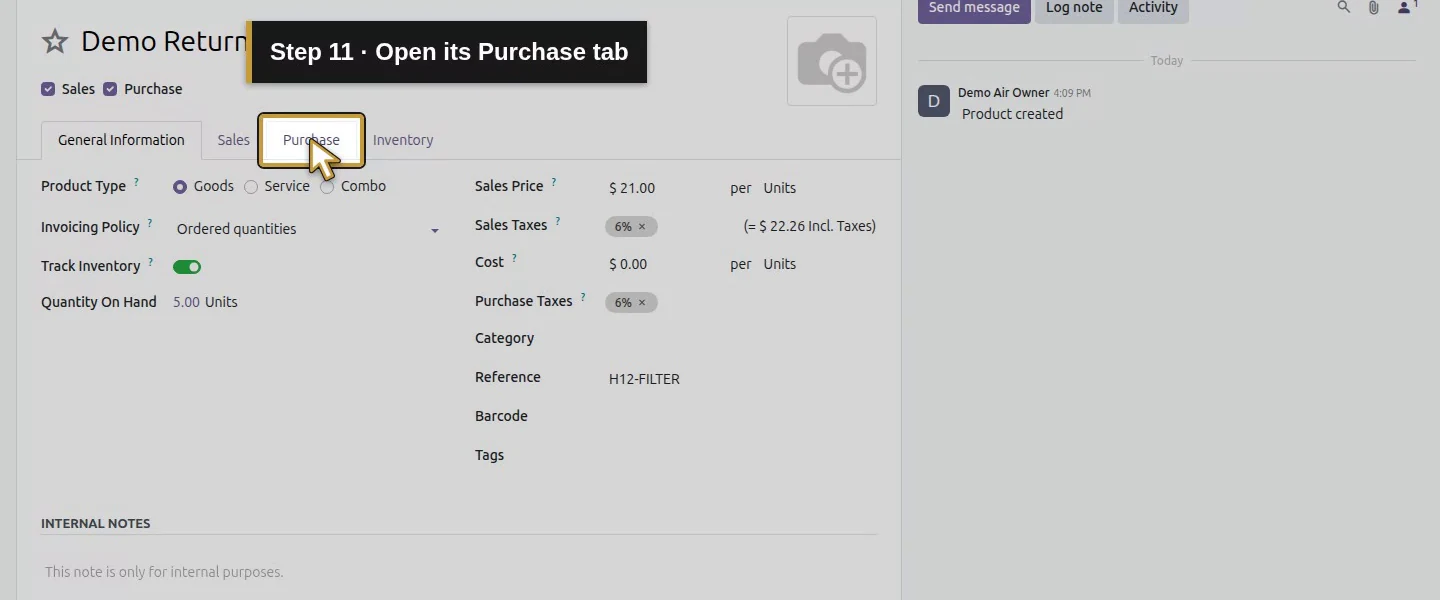 Action 11: Open its Purchase tab. The actual target is highlighted in gold.