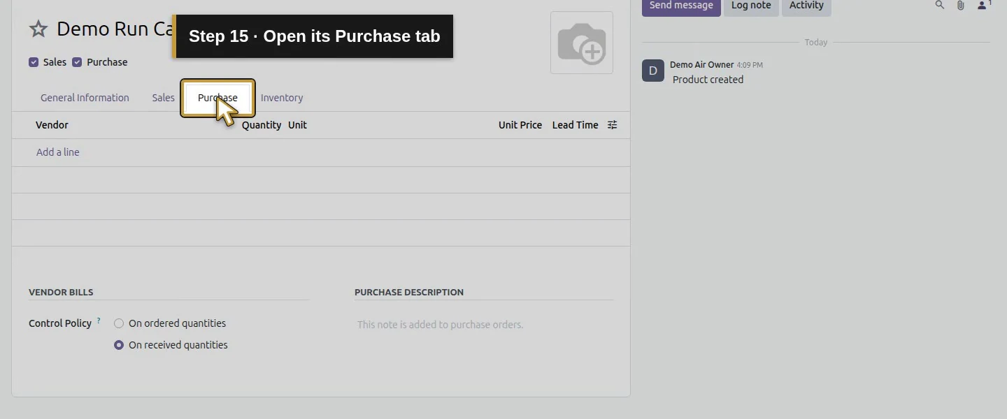 Action 15: Open its Purchase tab. The actual target is highlighted in gold.