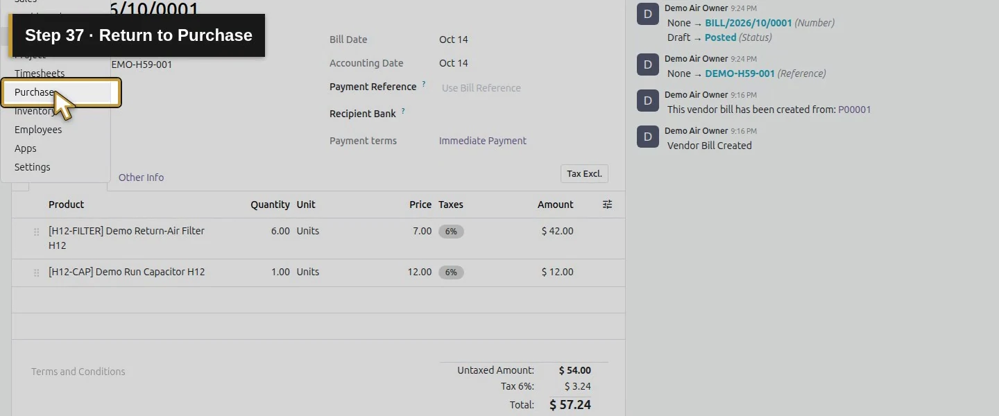 Action 37: Return to Purchase. The actual target is highlighted in gold.