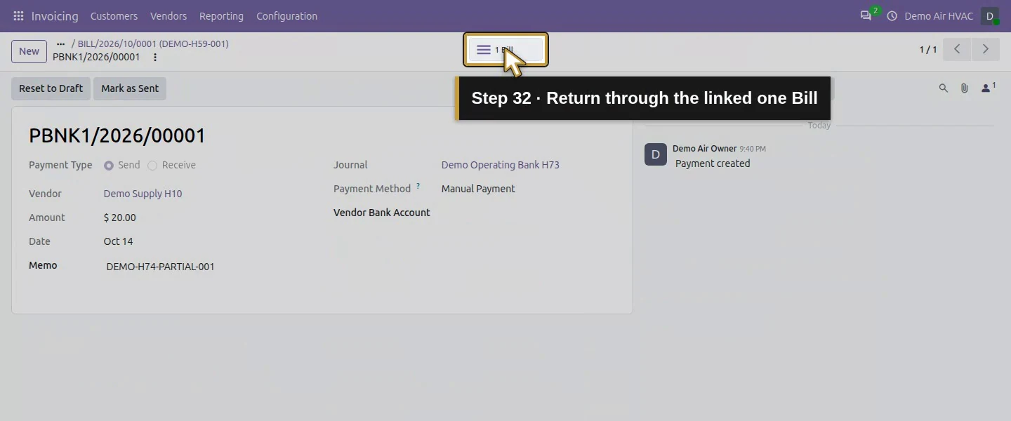 Action 32: Return through the linked one Bill. The actual target is highlighted in gold.
